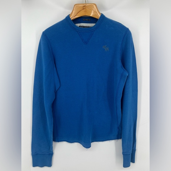 VTG Abercrombie & Fitch Blue Henley Y2K Medium Distressed Muscle Logo Waffle - Picture 1 of 9